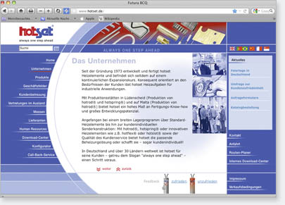 Internetauftritt HOTSET GmbH